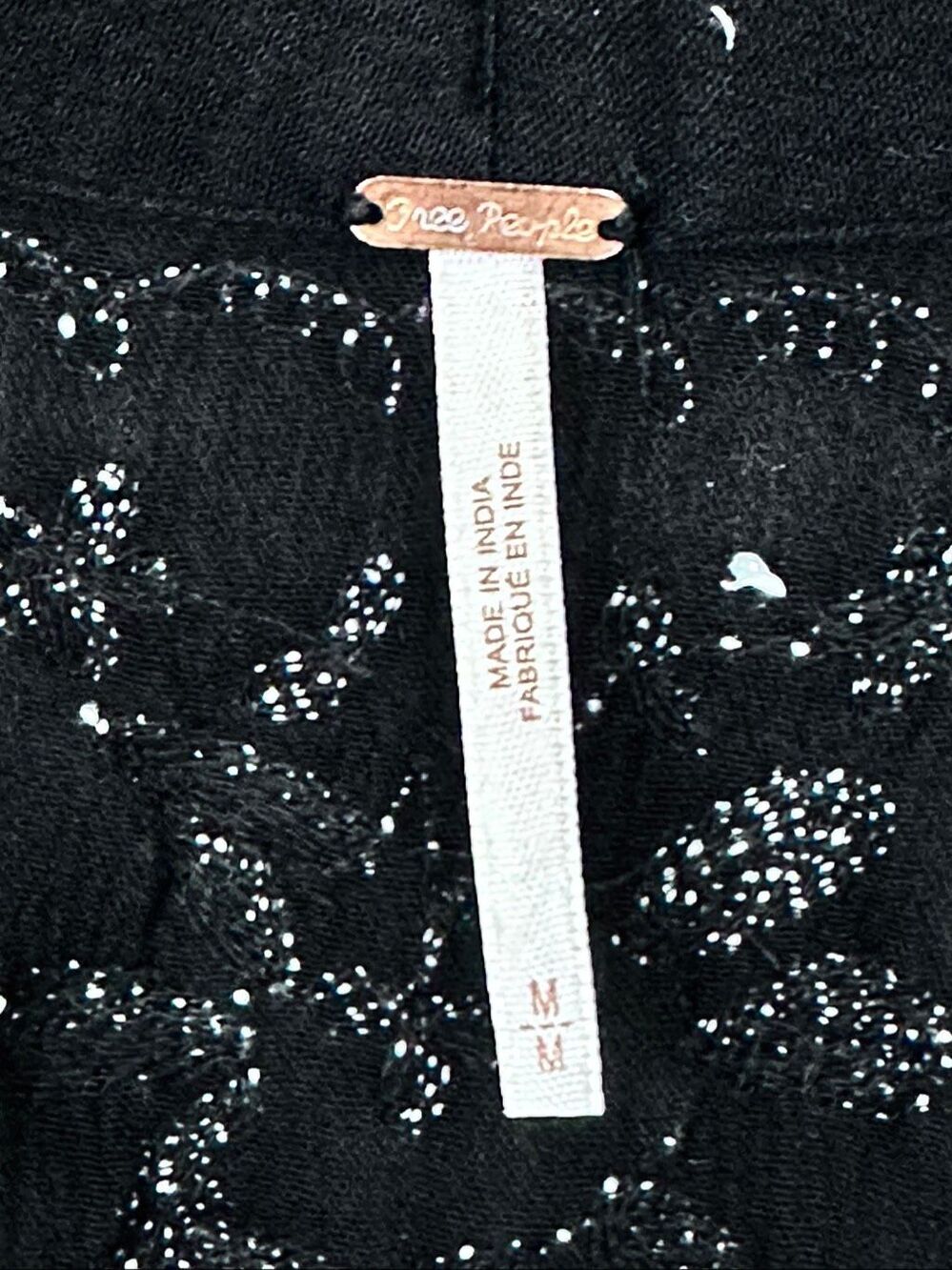 Free People Embroidered Fable Maxi Dress M Black White Floral Boho V Neck - Picture 8 of 16